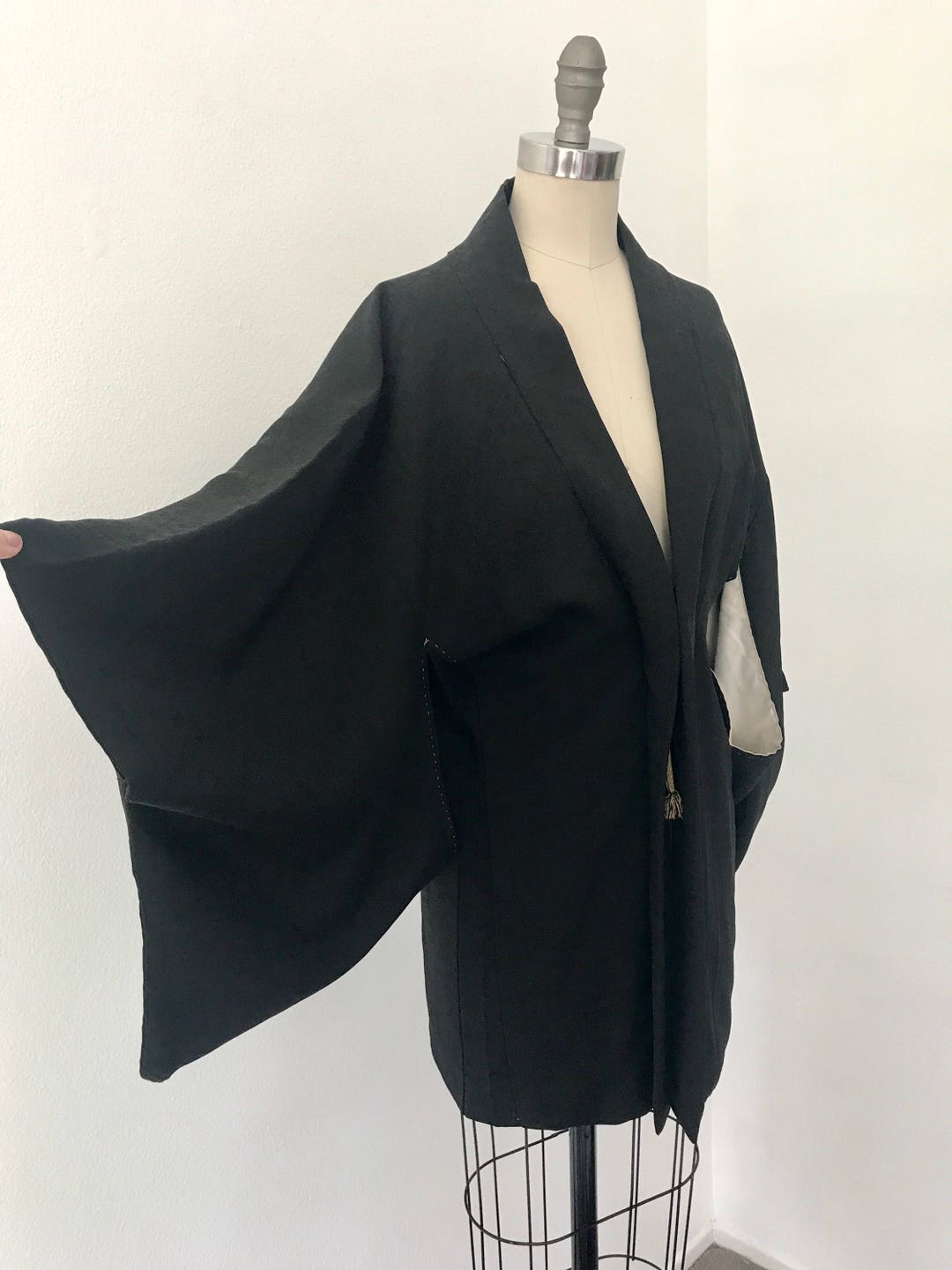 50's Silk Kimono Haori Black With Ivory Lining One Size - Etsy