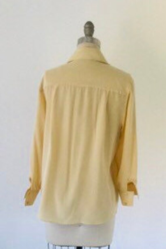 70's Silk Button Front Blouse 3/4 Sleeve | M - image 4