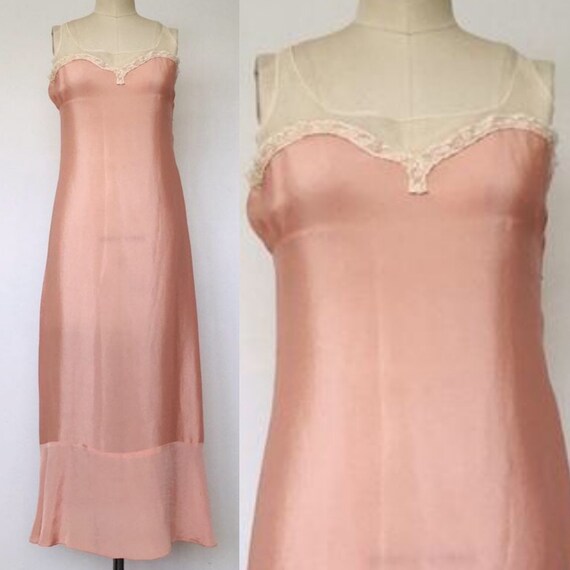 30's Silk Lace Illusion Neckline Slip Dress | S