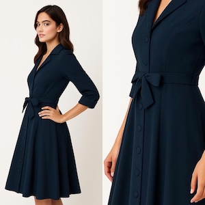 50&#39;s Navy Blue Coat Dress | M