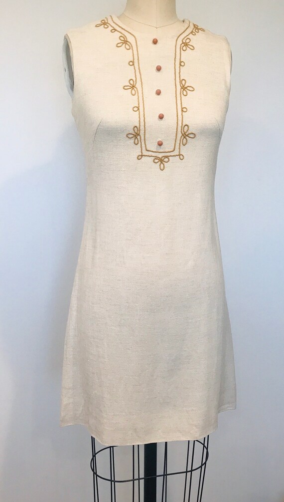 60’s Gay Gibson Raw Linen Shift Dress | S - image 5