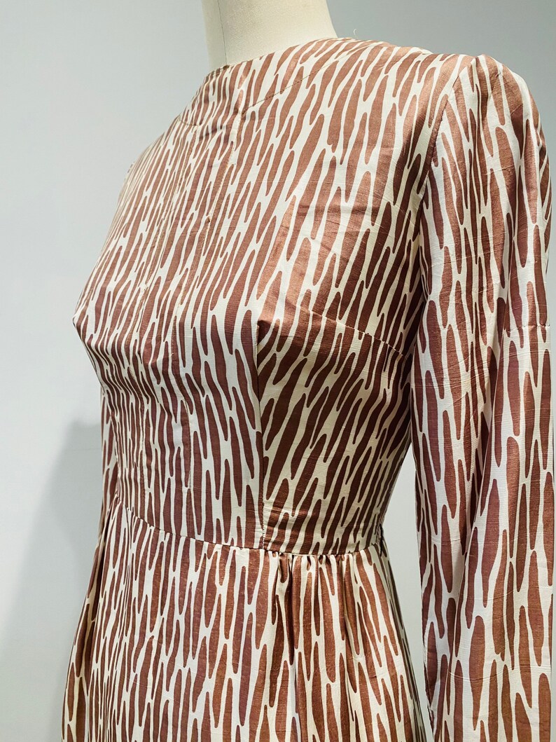 50's Silk Zebra Print Dress Ivory & Brown S image 4