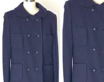 60's Joseph Magnin Wool Blazer in Navy Blue | M