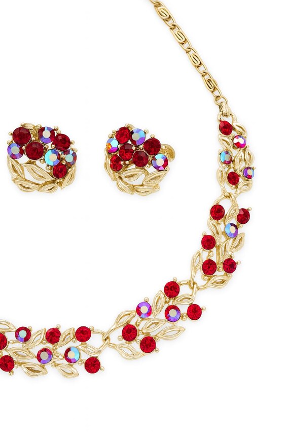 50’s Signed Lisner Ruby Red Cut Crystal Necklace … - image 4