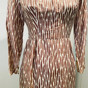 50's Silk Zebra Print Dress Ivory & Brown S image 5