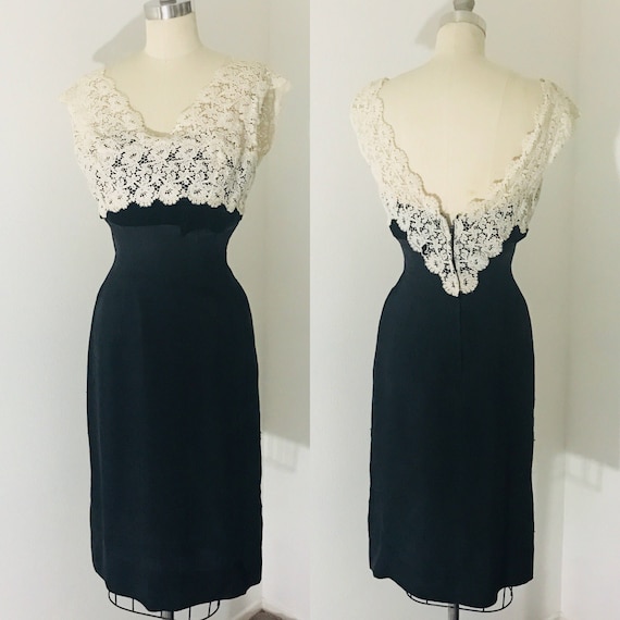 50's Silk & Lace Cocktail Dress | S/M - image 1