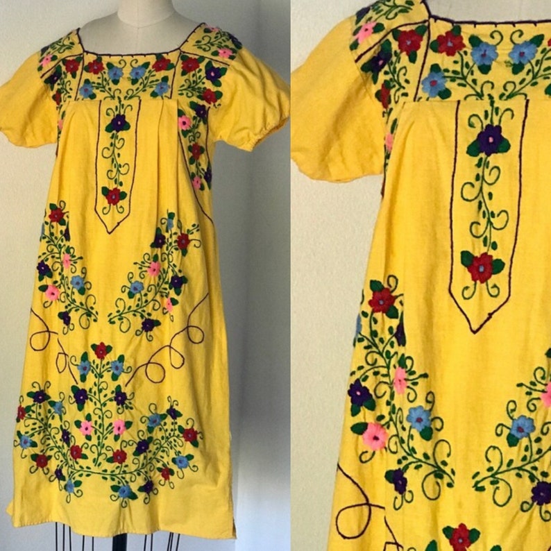 Vintage Cotton Embroidered Oxcata Mexican Dress S image 1