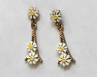 70's Eiffel Tower & Daisies Dangle Pierced Earrings