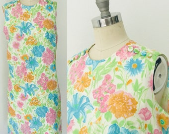 60's Floral Shift Dress l L