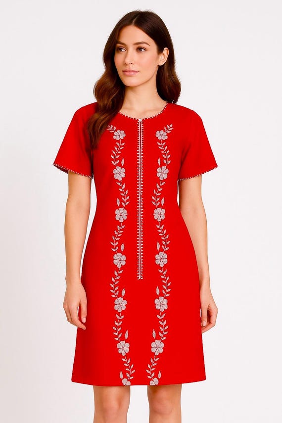 red dress zipper down front Women's Midi Crimson Red Dress | Stretch Fabric