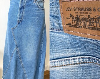 Vintage LEVIS Denim Maxi Skirt Blue Jeans | L