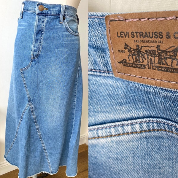 Vintage LEVIS Denim Maxi Skirt Blue Jeans | L