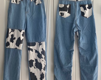 Vintage Jeans with Cow Pattern Inserts | XS/S