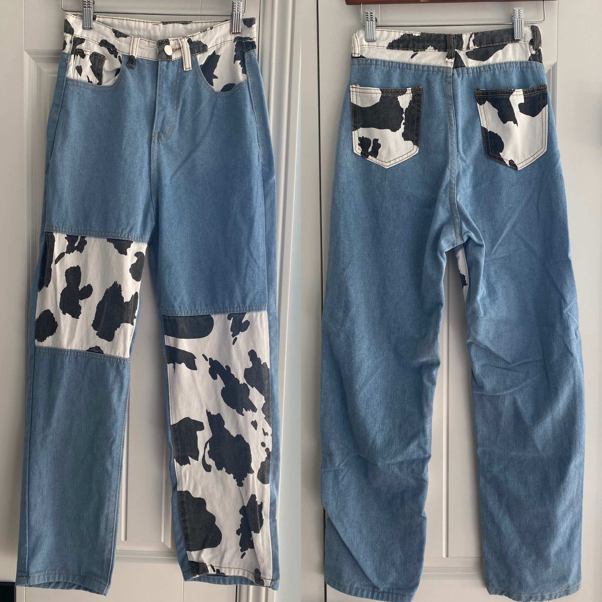Vintage Jeans With Cow Pattern Inserts | XS/S - Etsy Canada