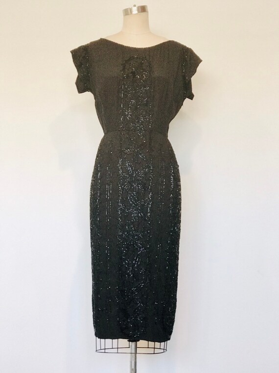 30's Silk Beaded Cocktail Dress | M - image 2