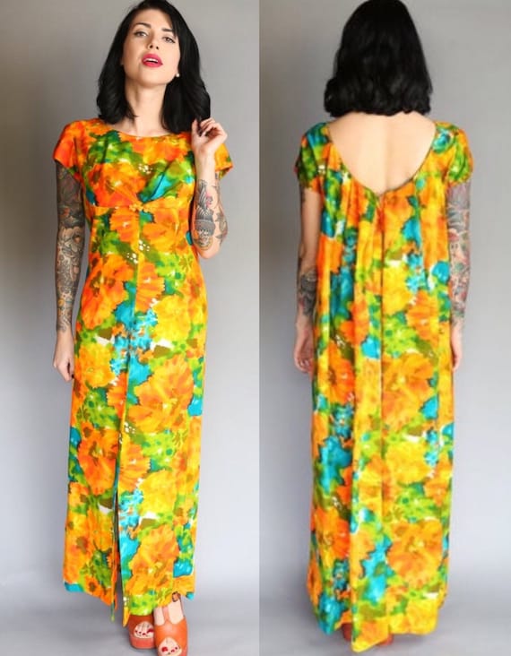 60's Hawaiian Togs Vintage Floral Empire Waist Max