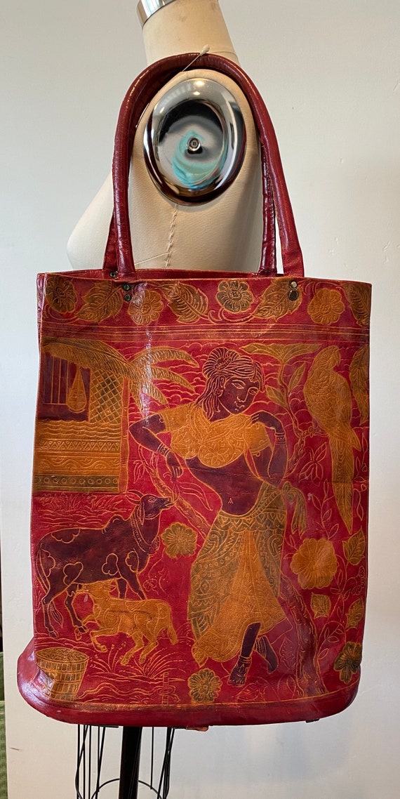 70’s Tooled Leather Tote - image 2