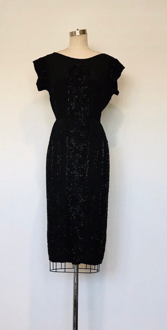 30's Silk Beaded Cocktail Dress | M - image 6