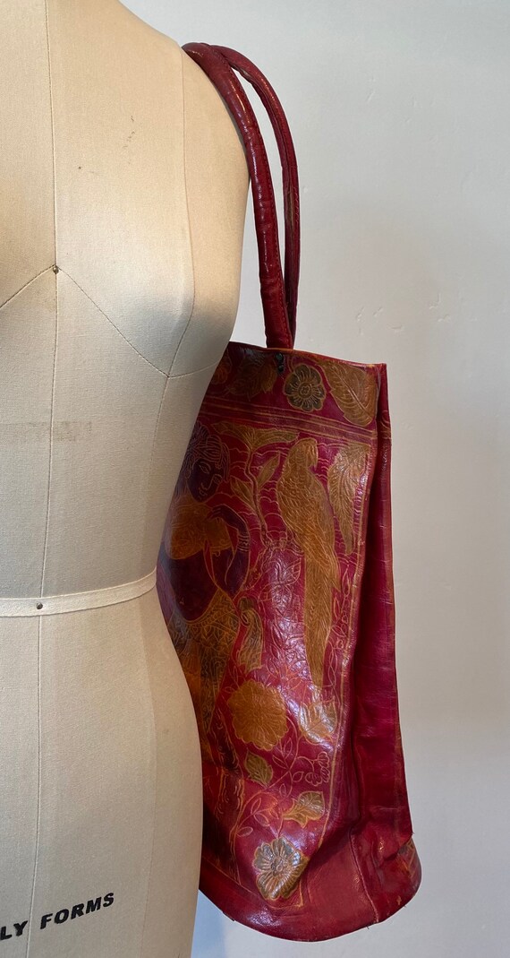 70’s Tooled Leather Tote - image 3