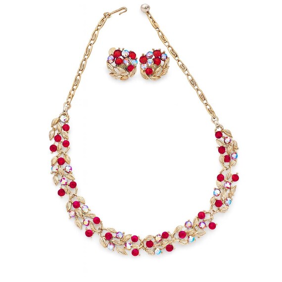 50’s Signed Lisner Ruby Red Cut Crystal Necklace … - image 3