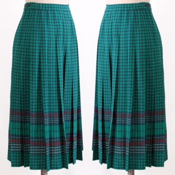 1970's Pendleton Wool Pleated Plaid Midi Skirt  |… - image 1