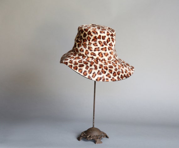 70's Faux Leopard Fur Animal Print Floppy Hat Gimb