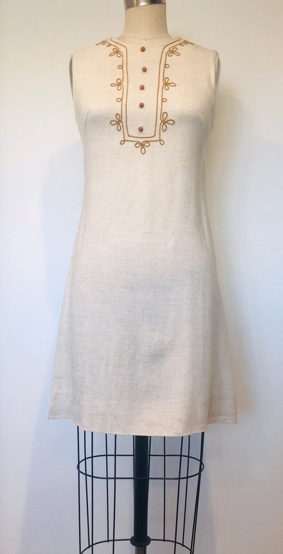 60’s Gay Gibson Raw Linen Shift Dress | S - image 6