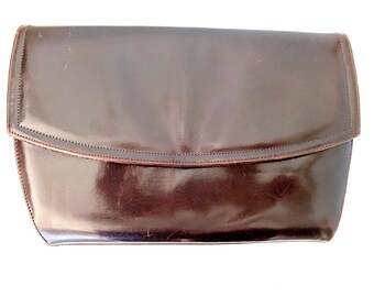 80’s Theodora Leather Envelope Bag with Optional Strap Brown