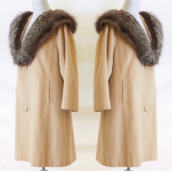 50’s Cashmere Coat Fur Collar |M/L