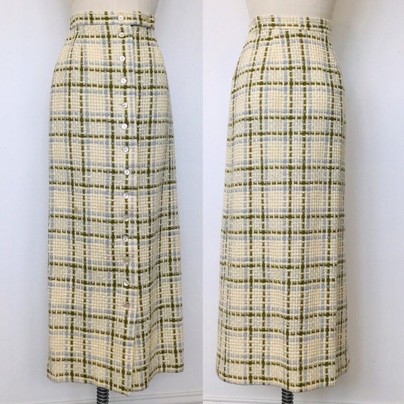70's Wool Midi Skirt High Waist Button Front | M
