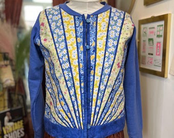 Upcycled Quilted Button Up Cardigan, Women’s Medium