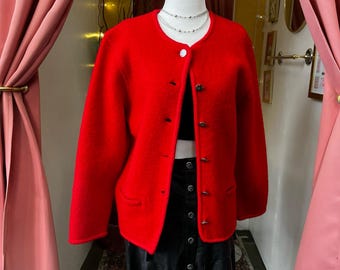 Vintage Red Wool Cardigan by Tally Ho