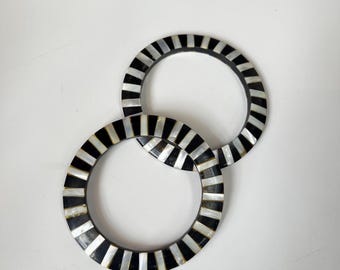 Vintage Mother Of Pearl and Black Horn Bangle Set of 2