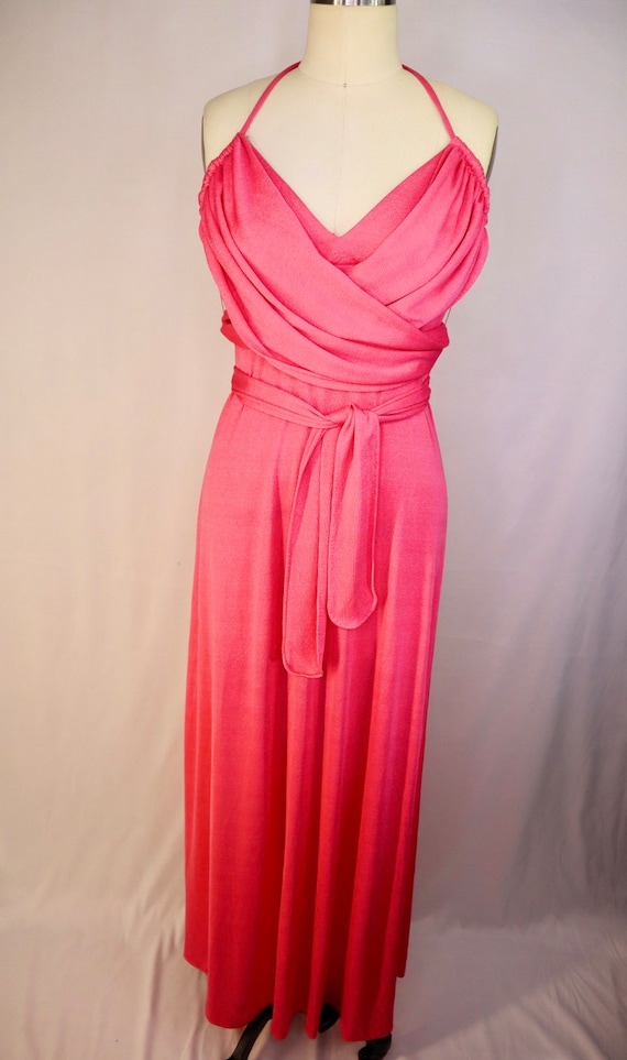 Vintage 1970's Long Polyester MAXI PINK Dress - image 1