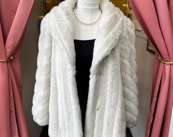 Vintage White and Gray Faux Fur Jacket