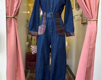 1970s Denim Wide Leg Jumpsuit By Oops California, Women’s M