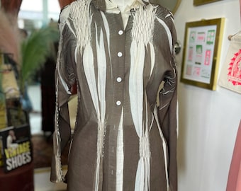 Boho Pleated Long Sleeve Blouse by Lounardi Collection, Women’s Medium