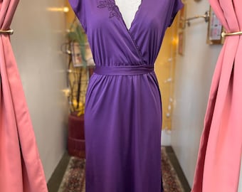 Vintage 1970s Purple Surplice Neckline Dress Women’s 9/10