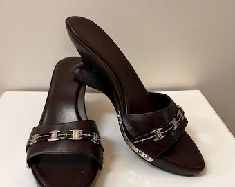 Salvatore Ferragamo Dark Brown Wedge Sandals Size 10