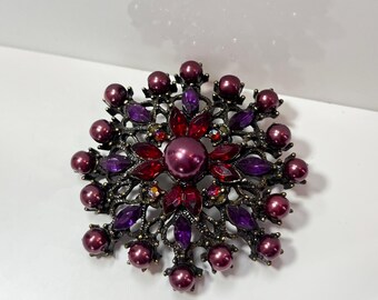 Vintage H.D. Merritt Purple and Red Gemmed Brooch