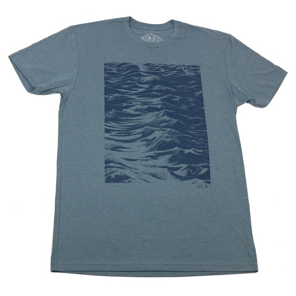 SEASIDE - Men's T-shirt - Indigo t-shirt - Discharge print - Ocean surface - original art - zen design - waterman gift - by uroko - limited