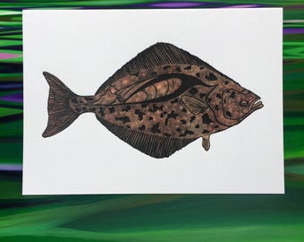 Halibut Greeting Cards - 6 Pack - 4" X 6" size - Letter Press - on Heidelberg - Strathmore Paper - Envelopes - by The Fish Mill