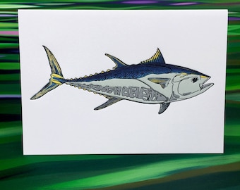 Bluefin Greeting Cards - 6 Pack - 4" X 6" size - Letter Press - on Heidelberg - Strathmore Paper - Envelopes - by The Fish Mill