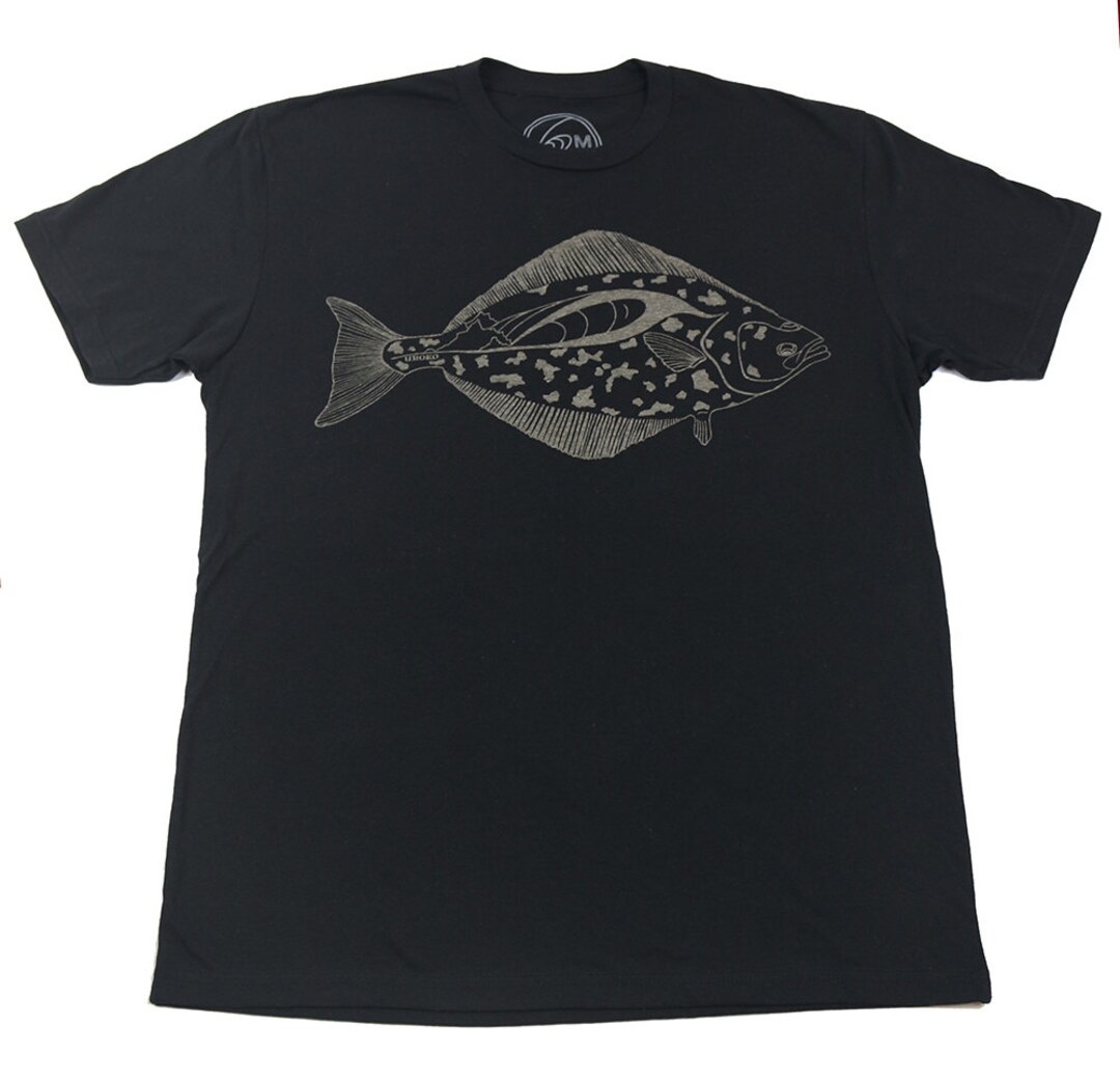HALIBUT Mens Tshirt Black Tshirt Flat Fish California Oregon