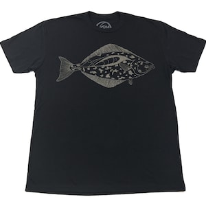 HALIBUT Mens T-Shirt Black T-shirt flat fish California Oregon Washington Alaska fishing fish by uroko limited edition image 1