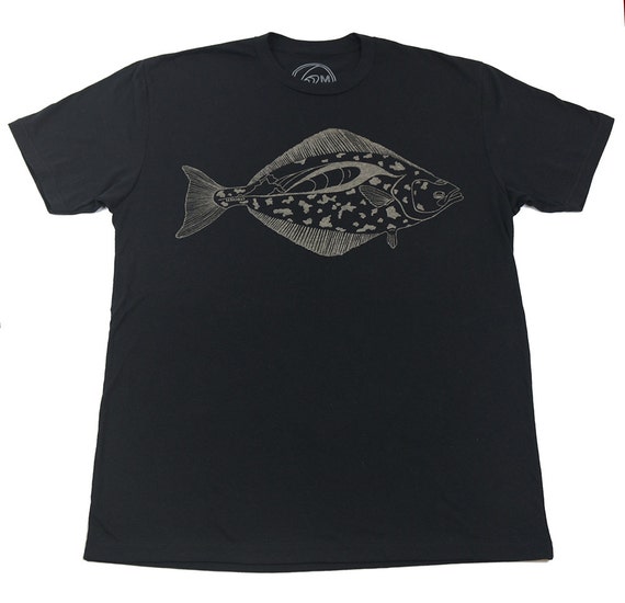 HALIBUT - Mens T-Shirt - Black T-shirt - flat fish - California - Oregon -  Washington - Alaska - fishing - fish - by uroko - limited edition