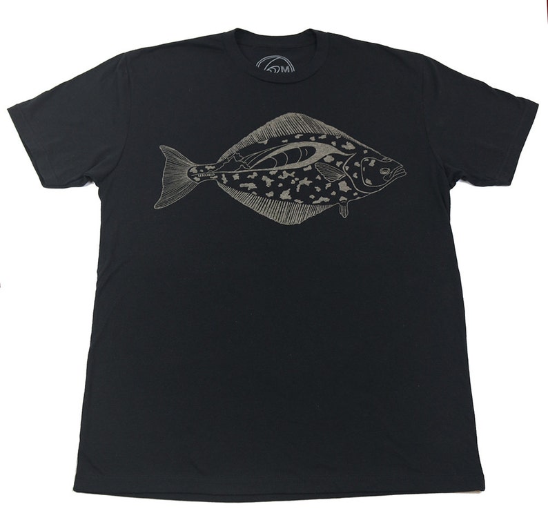 HALIBUT  Mens T-Shirt  Black T-shirt  flat fish  image 1