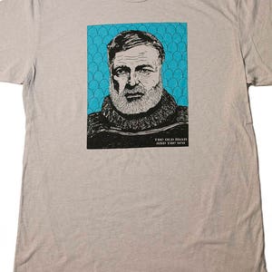 HEMINGWAY Men's T-shirt Silk T-shirt water-based ink Ernest Hemingway Author The Old Man and The Sea by uroko limited image 1