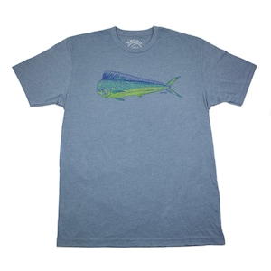 DORADO / Mahi Mahi / Delfinfisch - Indigo - T-Shirt - wasserbasierte Tinte - Fisch - Hawaii - Florida - Kalifornien - Mexiko - Karibik - von uroko