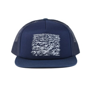 Day Dream Trucker Hat Navy Trucker Hat foam front low profile water design original art surf imagination by uroko limited image 1